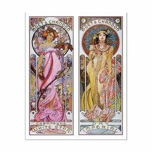 MOET & CHANDON Art Nouveau: Alphonse Mucha Art Print 8"by10" Boho Style & Wine!
